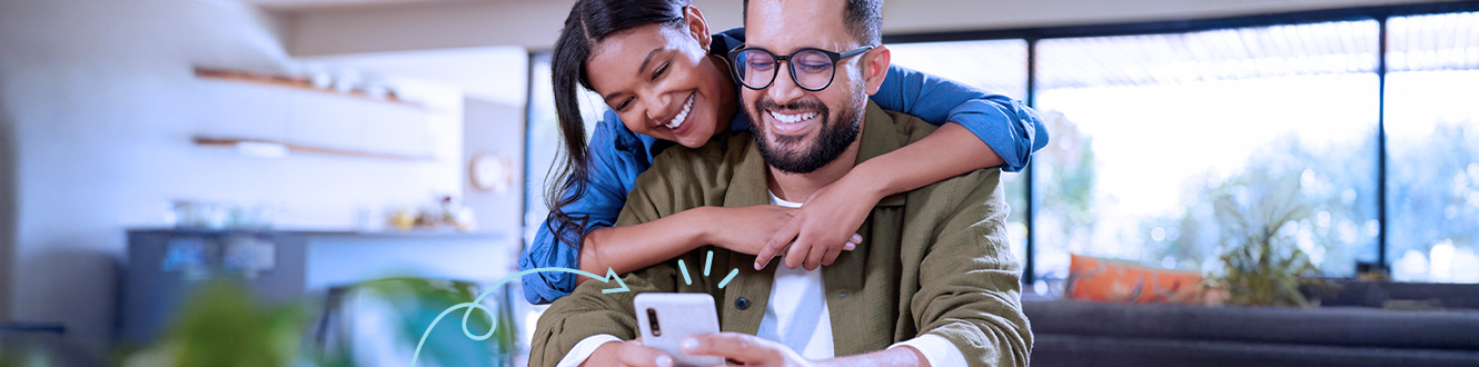 A couple opening an account on a phone.